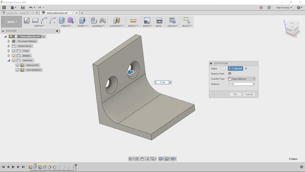 History editing in Fusion 360 Ace Makerspace