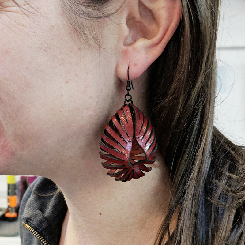 laser cut folded leather earing