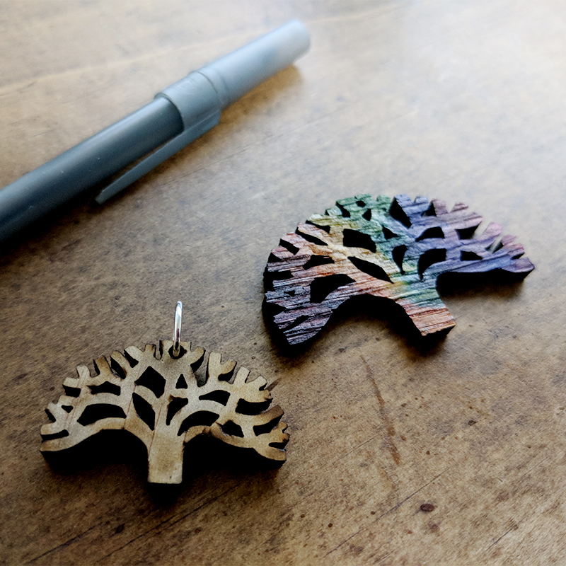 laser cut oakland tree pendants