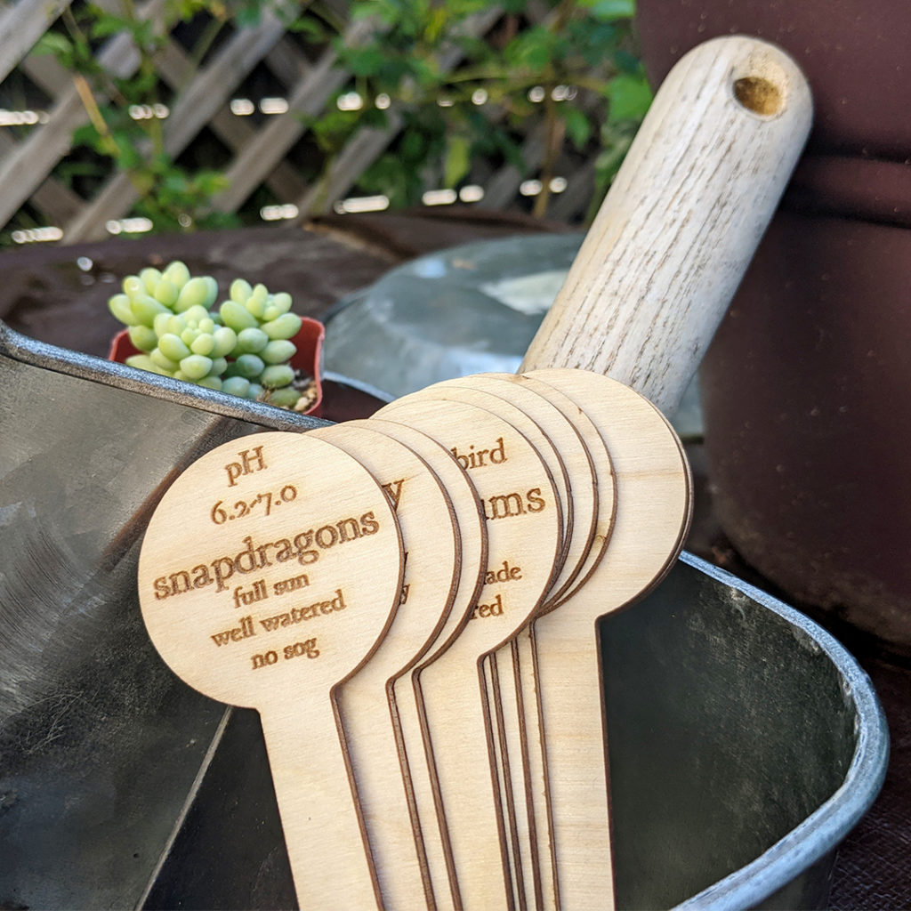 laser cut garden label stakes