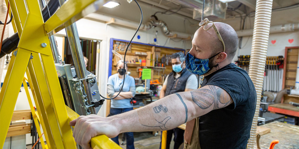 Person demonstrating the panel saw.