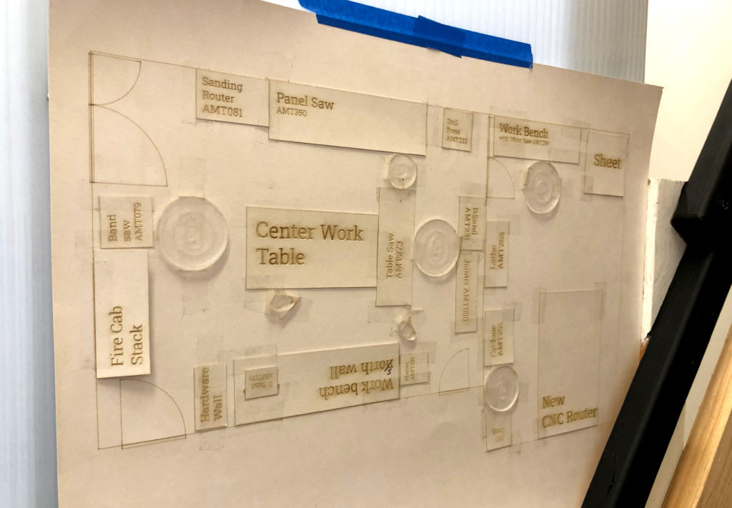 Scaled map of proposed shop layout. 