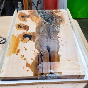 Deep Pour Epoxy Resin filled wood curing. 