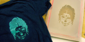 Sugar skull silk screen and printed shirt. 