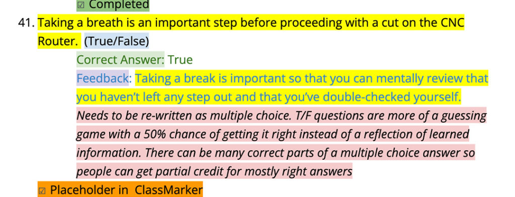 Color-coded Knowledge Check revisions.