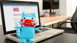 Plushy, laptop, open Wiki Page
