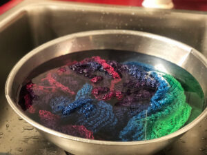 Shawl soaking in sink