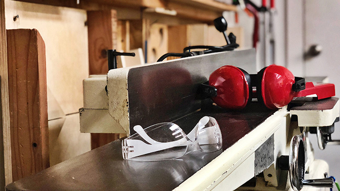Ear and eye protection on jointer
