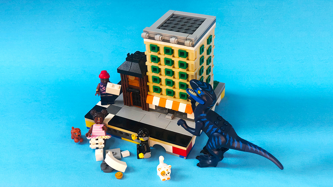 LEGO building, mini figs, dino