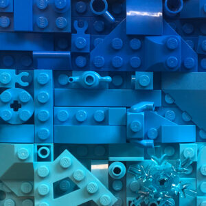 Close up of blue lego mosaic