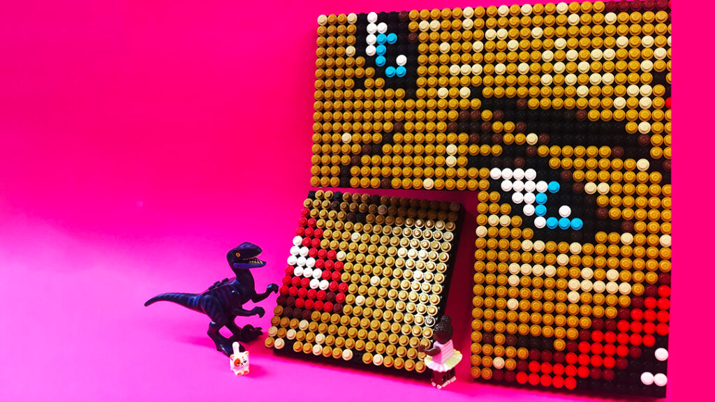 LEGO mosaic, dino, mini fig, chunky cat