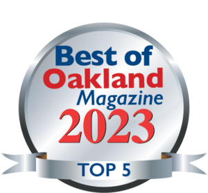 "Best of Oakland Magazine 2023 Top 5" silver award badge