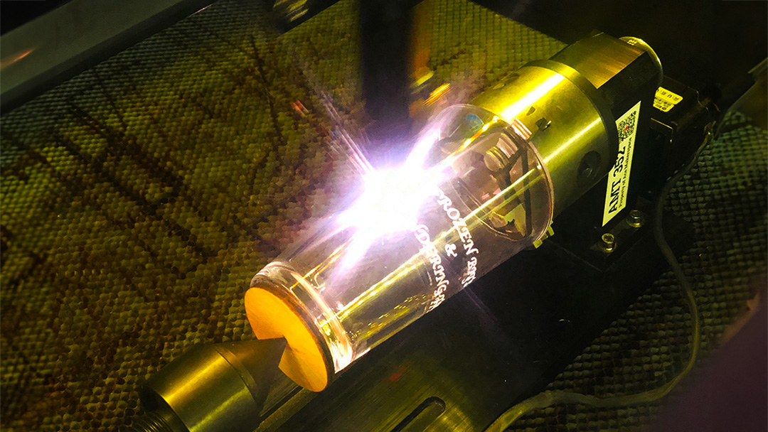Laser rotary attachment etching pint glass