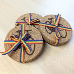 set of 4 cork coasters with bicycle theme